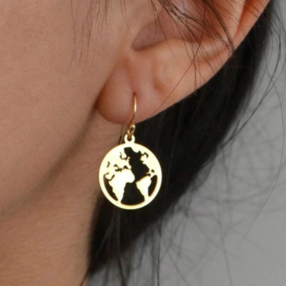 Hollow World Map Dangle Earrings